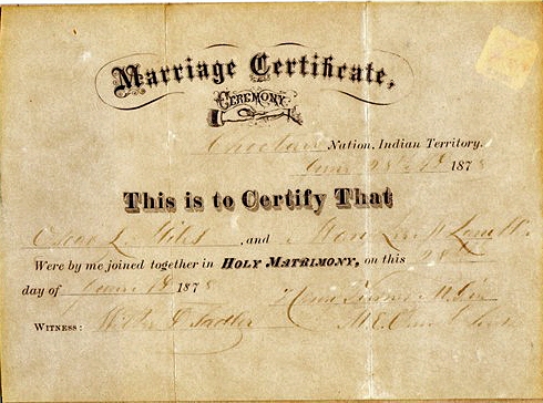 Marriage Certificate of Oscar Landon Miles and Mary Lee McLaughlin

