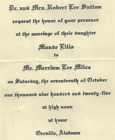 Wedding Invitation of Maude Sutton Merriam Miles