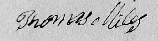 Thomas Miles Signature 29 Mar 1833 on his sworn affidavit included int he Revolutionary War Pension Application of Thomas Farrow