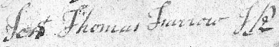 Signature of Thomas Farrow on instructions for payment due Thomas Miles for militia service during the Revolutionary War 09 Feb 1788
Accounts Audited of Claims Growing Out of the Revolution File #5235  
page 2 - 