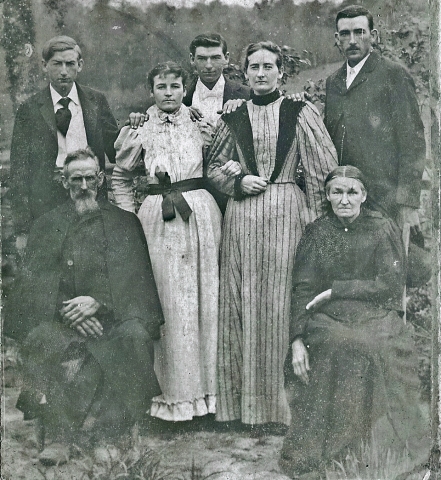Wilbur Fisk Family - Children Standing: Olin Tierce, Mucie Ida & Mertie Sherman (twins), Lucy, John Franklin  Seated: Wilbur Fisk and Angeline Moore Miles