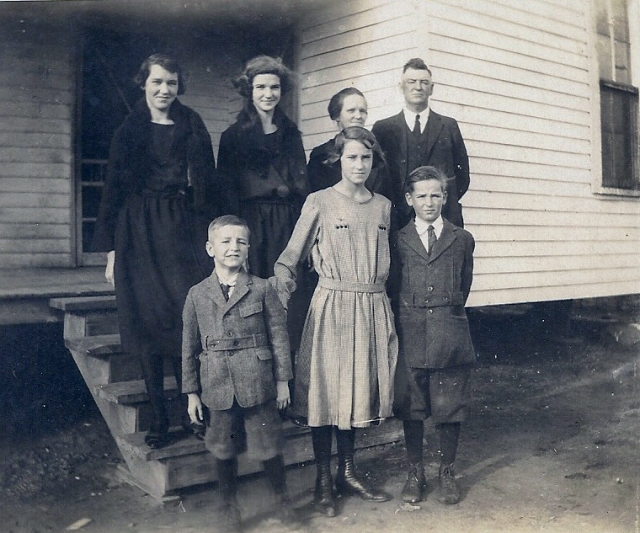 Sherman Miles Family in front of their home in Rice, Texas:  Back Row:  Bessie, Lala, Viola, Sherman Front Row: Joel, Idamay, Sherman Allen