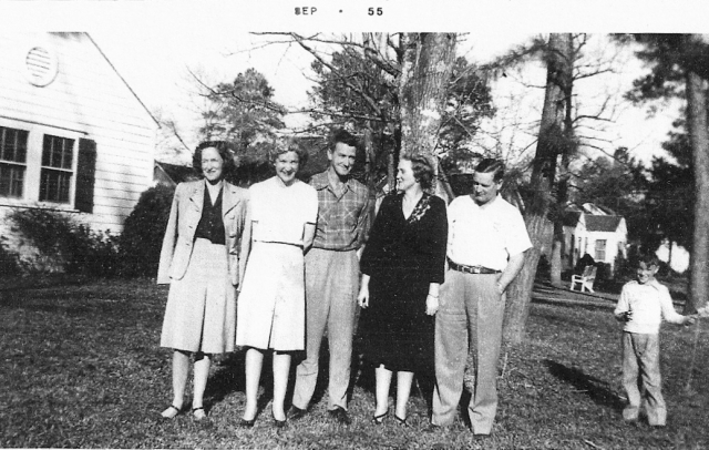 The children of Sherman and Viola Miles.  Photo taken in Houston at Lalas home in Garden Oaks, Sept. 1955  Left to Right:  Idamay, Lala, Joel, Bessie, Sherman Allen and Randell Allen Dukeminier